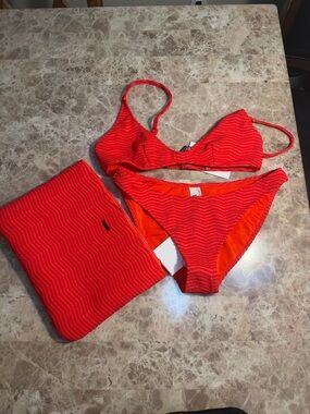triangl swimwear Textured Bright Coral Bikini Set